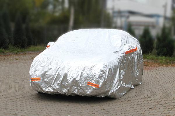 Alumīnija auto pārvalks ar rāvējslēdzēju un atstarojošiem elementiem, 120 g + kokvilna, sudraba, XL izmērs