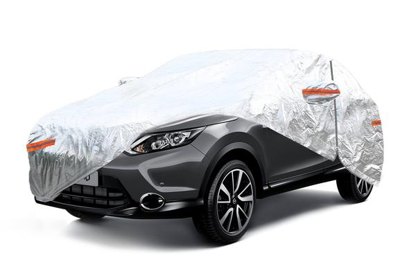 Alumīnija auto pārvalks ar rāvējslēdzēju un atstarojošiem elementiem, 120 g + kokvilna, sudraba, SUV/VAN L izmērs