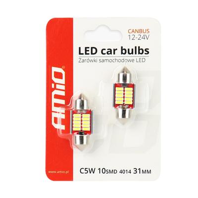 LED CANBUS spuldze C5W/C10W/C3W 10SMD 4014 31 mm balta 12/24 V
