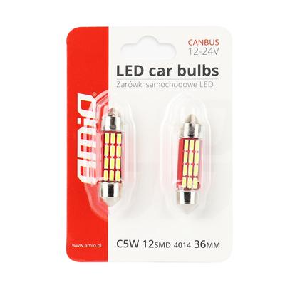 LED CANBUS spuldze C5W/C10W/C3W 12SMD 4014 36 mm balta 12/24 V