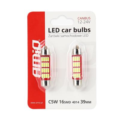 LED CANBUS spuldze C5W/C10W/C3W 16SMD 4014 39 mm balta 12/24 V