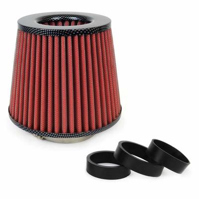 Universāls koniskais gaisa filtrs, sarkans/karbona, ar 3 montāžas adapteriem