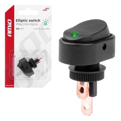 Eliptisks ON/OFF slēdzis ar zaļu apgaismojumu 12/24 V, maks. 30 A