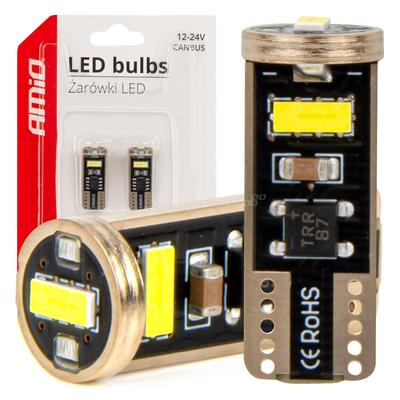 LED CANBUS spuldze T10e W5W 3SMD 2055 balta 12/24 V