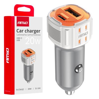 Auto lādētājs 12/24 V 20 W, USB-A + USB-C