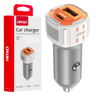 Auto lādētājs 12/24 V 38 W, USB-A + USB-C