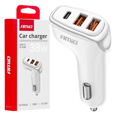 Auto lādētājs 12/24 V 38 W, 2×USB-A + USB-C