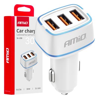 Auto lādētājs 12/24 V 30 W, 3×USB-A