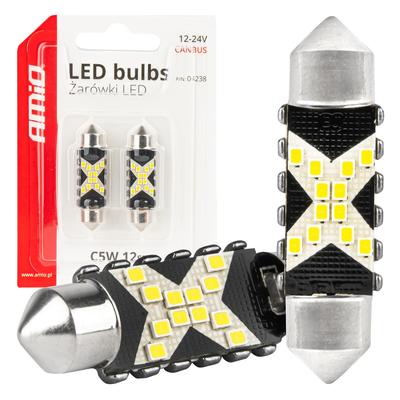 LED CANBUS spuldze C5W 12SMD 2016 41 mm balta 12/24 V