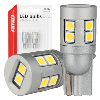 LED CANBUS spuldze T10 W5W 12SMD 3030 balta 12/24 V