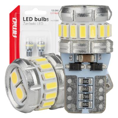 LED CANBUS spuldze T10 W5W 16SMD 3014/3030 balta 12/24 V