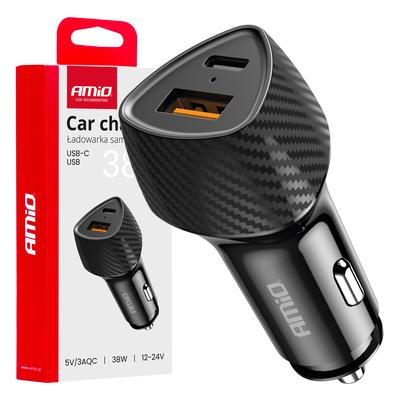 Auto lādētājs QC + PD 38 W, USB-A + USB-C