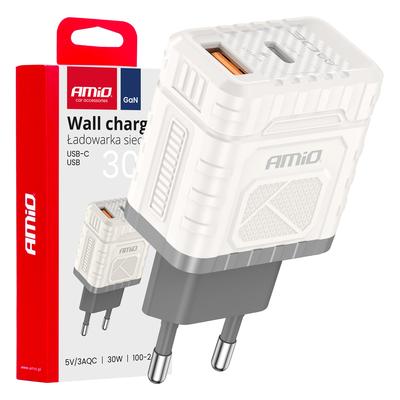 Sienas lādētājs GaN Quick Charge 30 W, USB-A + USB-C