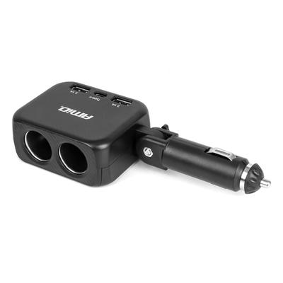 Dubultais auto 12/24 V ligzdu sadalītājs ar 2×USB-A un USB-C, 100 W, 180°