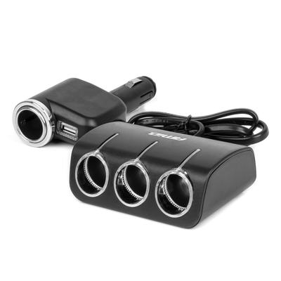 Trīsvietīgs auto ligzdu sadalītājs ar USB-A un piepīpētāja ligzdu 12/24 V 120 W, 80 cm