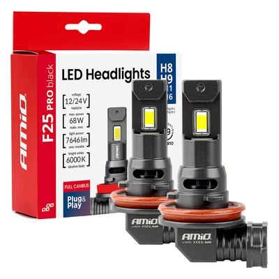 LED auto spuldzes F25 PRO Black Full CANBUS H8/H9/H11/H16 68 W 12/24 V