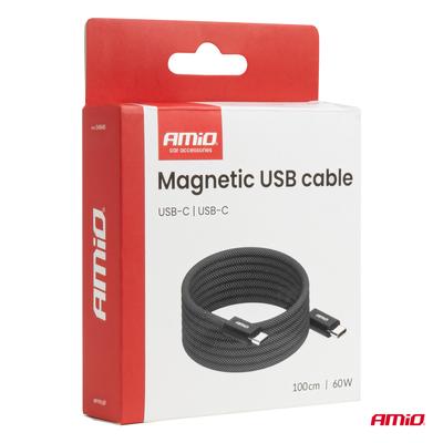 Magnētiskais USB-C–USB-C kabelis 60 W, 100 cm