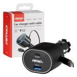 Ātrais auto lādētājs QC3.0 ar ievelkamu USB-C 30 W kabeli, PD20W