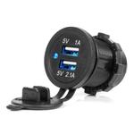 Ūdensizturīgs telefona lādētājs 12/24 V ar zilu LED indikatoru, 3,1 A, 2×USB