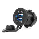 Ūdensizturīgs telefona lādētājs 12/24 V ar zilu LED indikatoru, 4,2 A, 2×USB