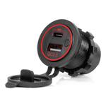 Ūdensizturīgs telefona lādētājs 12/24 V ar sarkanu LED apgaismojumu, 2×USB-C