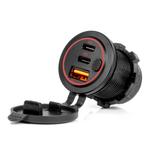 Ūdensizturīgs telefona lādētājs ar slēdzi 12/24 V, sarkanu LED apgaismojumu, USB + 2×USB-C QC3.0