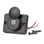 Ūdensizturīgs kvadrātveida telefona lādētājs 12/24 V ar sarkanu LED apgaismojumu, 2×USB