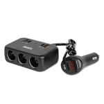Trīsvietīgs auto ligzdu sadalītājs ar digitālo displeju, 2×USB-A un USB-C QC4.0 12/24 V 120 W, 80 cm